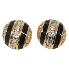 Christian Dior Earring Metal Gold Black Auth 142050