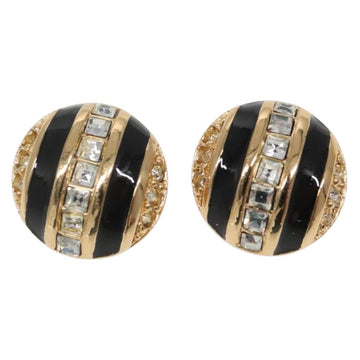 Christian Dior Earring Metal Gold Black Auth 142050