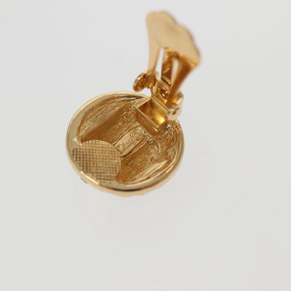Christian Dior Earring Metal Gold Black Auth 142050