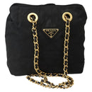 PRADA Chain Shoulder Bag Nylon Black Gold Auth 142072-1