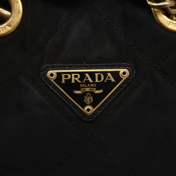 PRADA Chain Shoulder Bag Nylon Black Gold Auth 142072