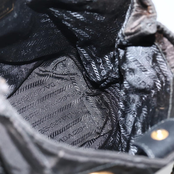 PRADA Chain Shoulder Bag Nylon Black Gold Auth 142072