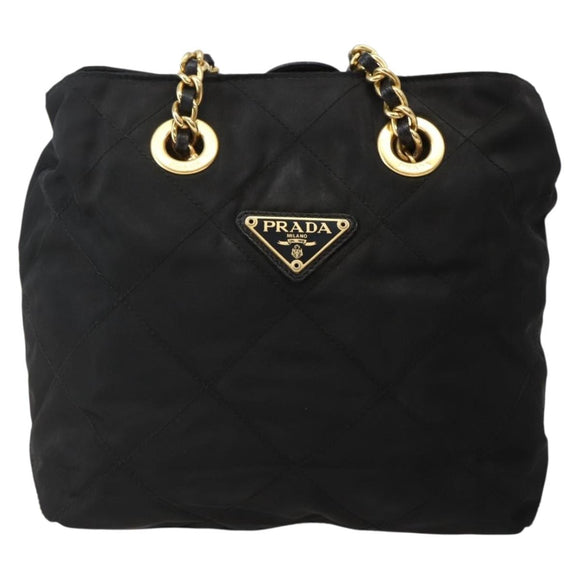 PRADA Chain Shoulder Bag Nylon Black Gold Auth 142072
