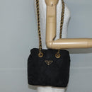 PRADA Chain Shoulder Bag Nylon Black Gold Auth 142072-22