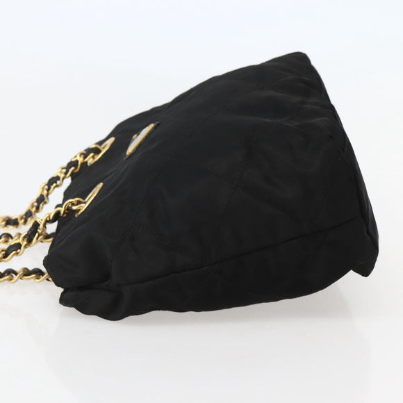 PRADA Chain Shoulder Bag Nylon Black Gold Auth 142072
