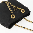 PRADA Chain Shoulder Bag Nylon Black Gold Auth 142072-6