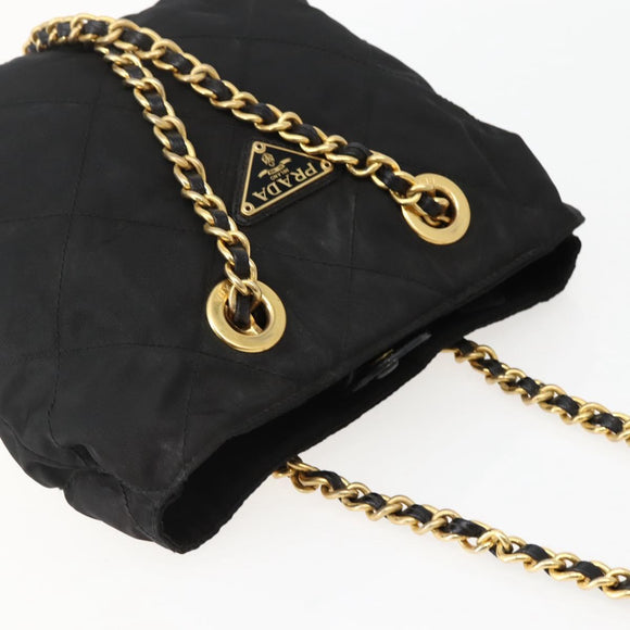 PRADA Chain Shoulder Bag Nylon Black Gold Auth 142072