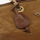 PRADA Chain Hand Bag Nylon Brown Gold Auth 142074-10