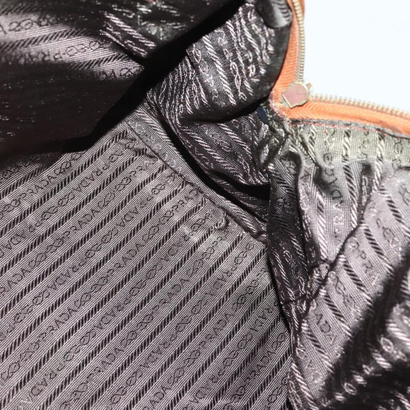 PRADA Chain Hand Bag Nylon Brown Gold Auth 142074