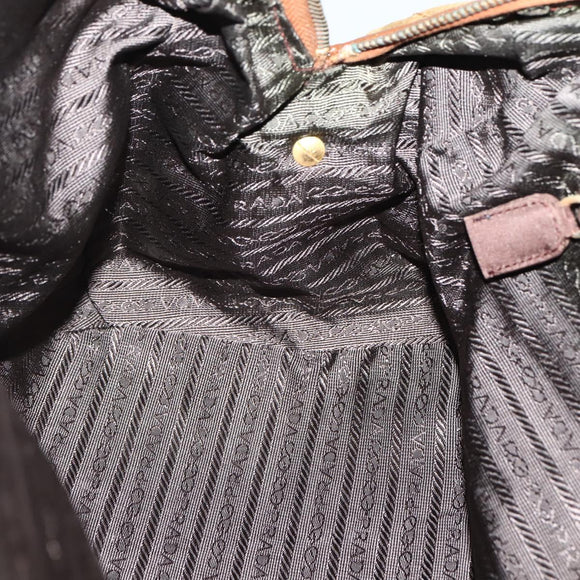 PRADA Chain Hand Bag Nylon Brown Gold Auth 142074