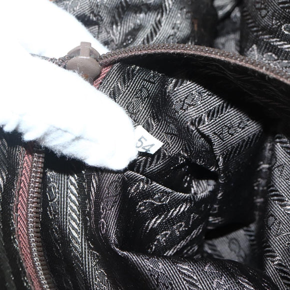 PRADA Chain Hand Bag Nylon Brown Gold Auth 142074