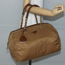 PRADA Chain Hand Bag Nylon Brown Gold Auth 142074-23