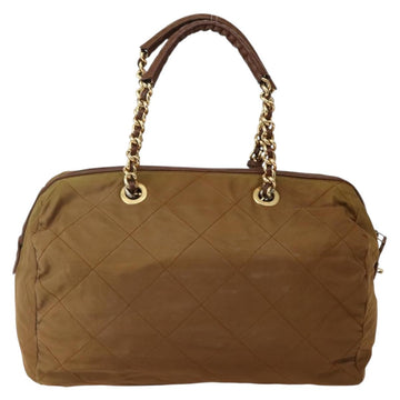PRADA Chain Hand Bag Nylon Brown Gold Auth 142074 - 0