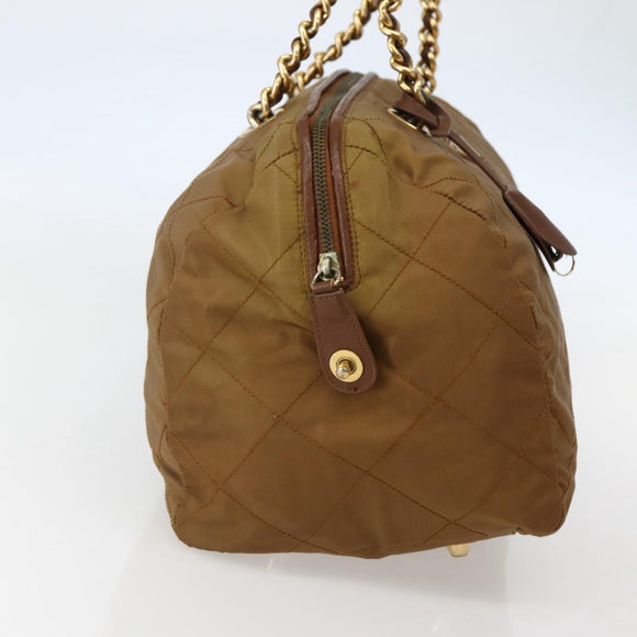 PRADA Chain Hand Bag Nylon Brown Gold Auth 142074
