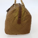 PRADA Chain Hand Bag Nylon Brown Gold Auth 142074-4