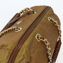 PRADA Chain Hand Bag Nylon Brown Gold Auth 142074-6