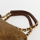 PRADA Chain Hand Bag Nylon Brown Gold Auth 142074-8