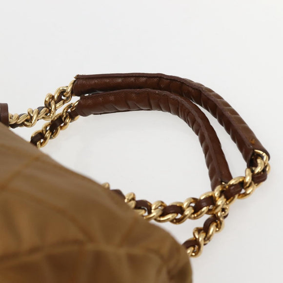 PRADA Chain Hand Bag Nylon Brown Gold Auth 142074