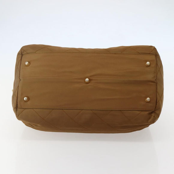 PRADA Chain Hand Bag Nylon Brown Gold Auth 142074