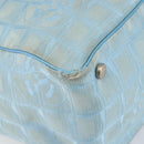 CHANEL New Travel Line Tote Bag Nylon Light Blue Silver CC Auth 142077-15