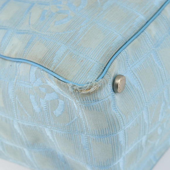 CHANEL New Travel Line Tote Bag Nylon Light Blue Silver CC Auth 142077