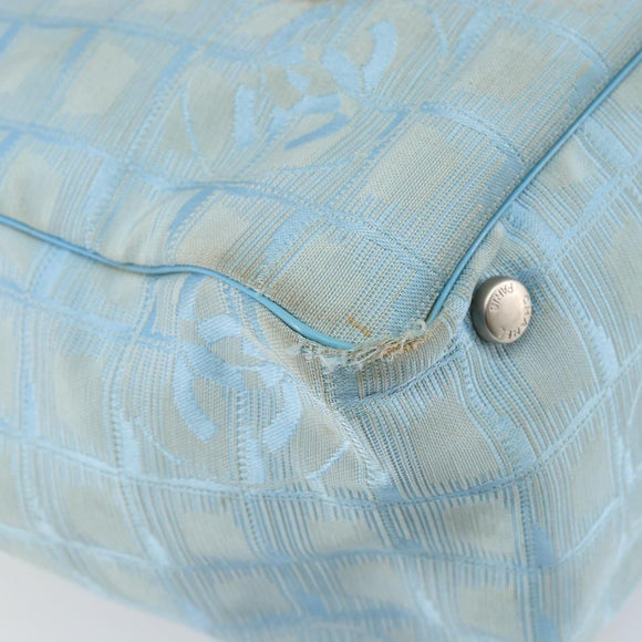 CHANEL New Travel Line Tote Bag Nylon Light Blue Silver CC Auth 142077