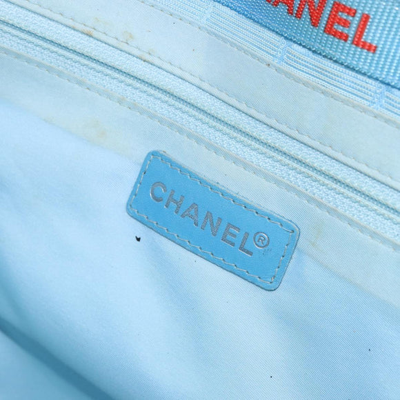CHANEL New Travel Line Tote Bag Nylon Light Blue Silver CC Auth 142077