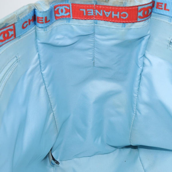 CHANEL New Travel Line Tote Bag Nylon Light Blue Silver CC Auth 142077