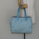 CHANEL New Travel Line Tote Bag Nylon Light Blue Silver CC Auth 142077-23