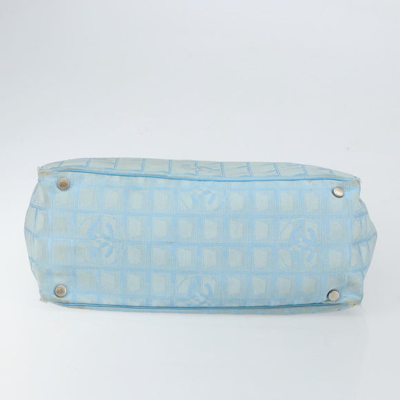 CHANEL New Travel Line Tote Bag Nylon Light Blue Silver CC Auth 142077