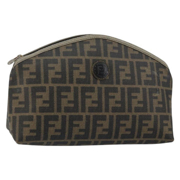 FENDI Zucca Canvas Pouch PVC Vintage Brown Black gold Auth 142080