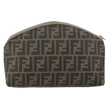 FENDI Zucca Canvas Pouch PVC Vintage Brown Black gold Auth 142080 - 0