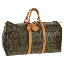 LOUIS VUITTON Monogram Graffiti Keepall 50 Boston Bag Khaki M92196 Auth 142094V-1