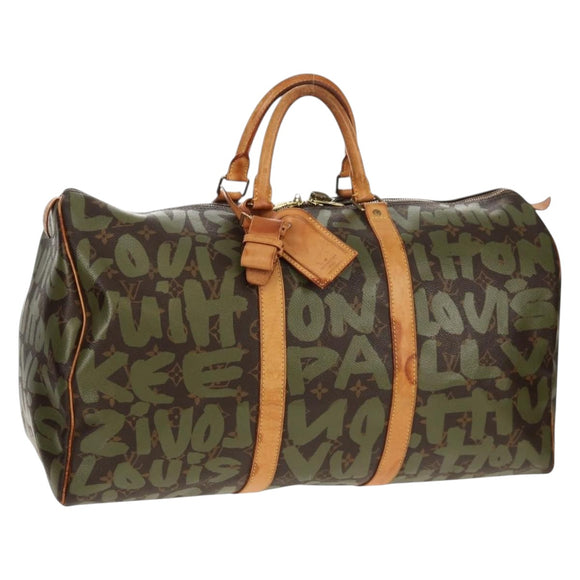 LOUIS VUITTON Monogram Graffiti Keepall 50 Boston Bag Khaki M92196 Auth 142094V