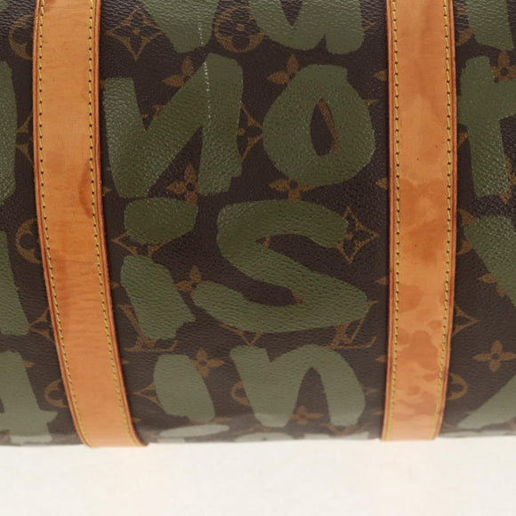 LOUIS VUITTON Monogram Graffiti Keepall 50 Boston Bag Khaki M92196 Auth 142094V