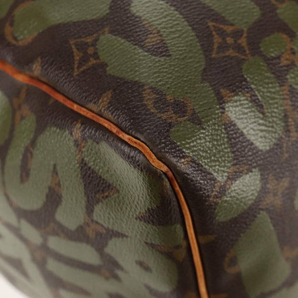 LOUIS VUITTON Monogram Graffiti Keepall 50 Boston Bag Khaki M92196 Auth 142094V