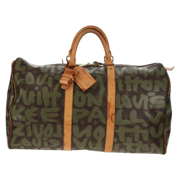 LOUIS VUITTON Monogram Graffiti Keepall 50 Boston Bag Khaki M92196 Auth 142094V