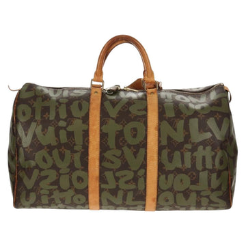 LOUIS VUITTON Monogram Graffiti Keepall 50 Boston Bag Khaki M92196 Auth 142094V - 0