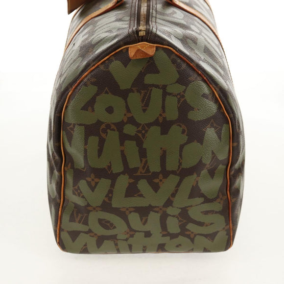 LOUIS VUITTON Monogram Graffiti Keepall 50 Boston Bag Khaki M92196 Auth 142094V