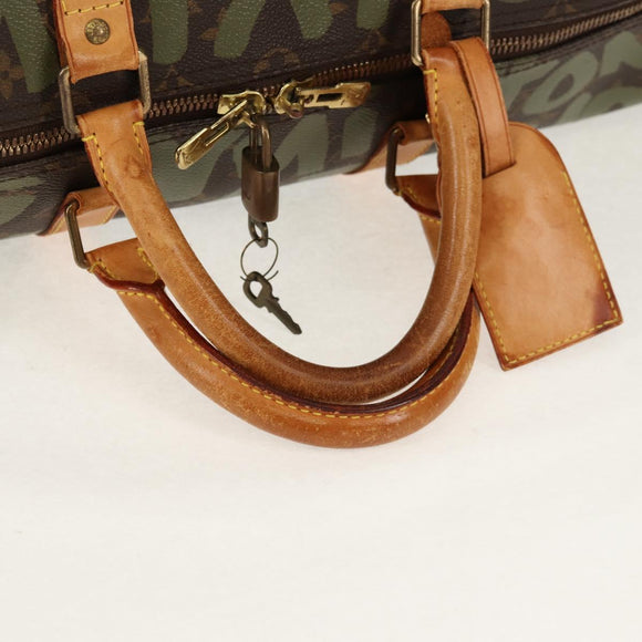 LOUIS VUITTON Monogram Graffiti Keepall 50 Boston Bag Khaki M92196 Auth 142094V