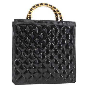 CHANEL Matelasse Chain Hand Bag Patent leather Black Gold CC Auth 142095