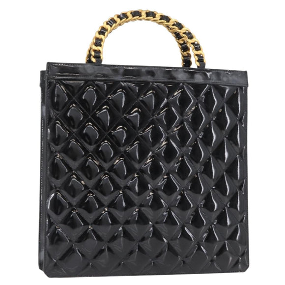 CHANEL Matelasse Chain Hand Bag Patent leather Black Gold CC Auth 142095
