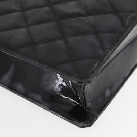 CHANEL Matelasse Chain Hand Bag Patent leather Black Gold CC Auth 142095