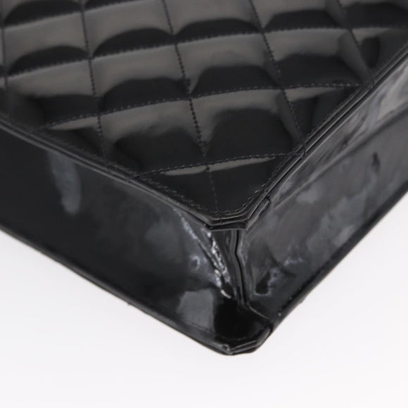 CHANEL Matelasse Chain Hand Bag Patent leather Black Gold CC Auth 142095