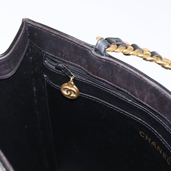 CHANEL Matelasse Chain Hand Bag Patent leather Black Gold CC Auth 142095