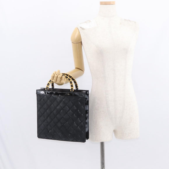 CHANEL Matelasse Chain Hand Bag Patent leather Black Gold CC Auth 142095