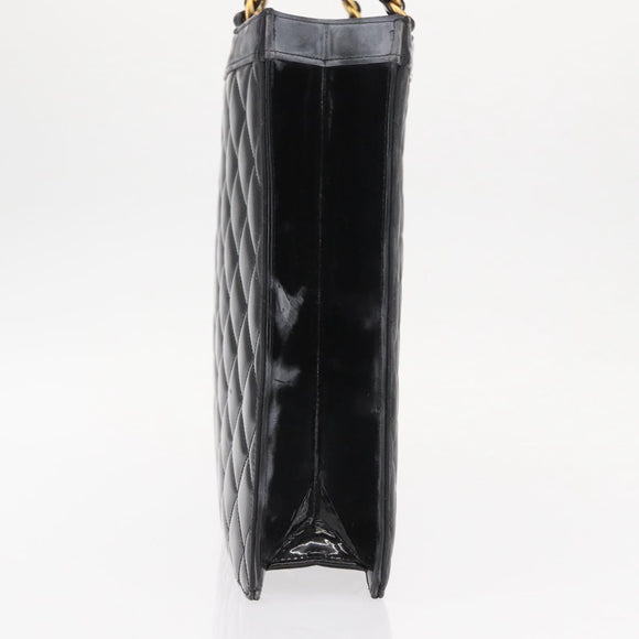 CHANEL Matelasse Chain Hand Bag Patent leather Black Gold CC Auth 142095