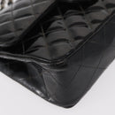 CHANEL Chain Double Flap Matelasse 23 Bag Patent Black Silver CC Auth 142096-14