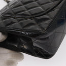 CHANEL Chain Double Flap Matelasse 23 Bag Patent Black Silver CC Auth 142096-16