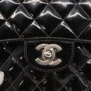 CHANEL Chain Double Flap Matelasse 23 Bag Patent Black Silver CC Auth 142096-18